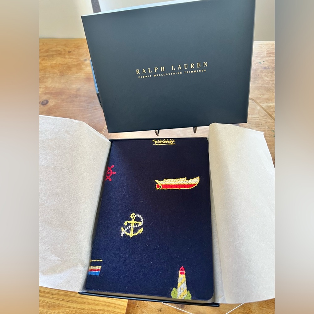NIB Ralph Lauren Nautical Menswear fabric covered  custom made Notebook 5x7